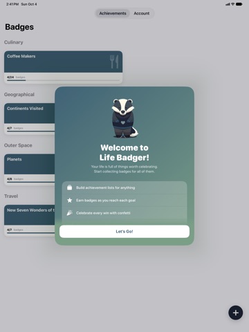 Life Badger - Achievement List iPad screenshot