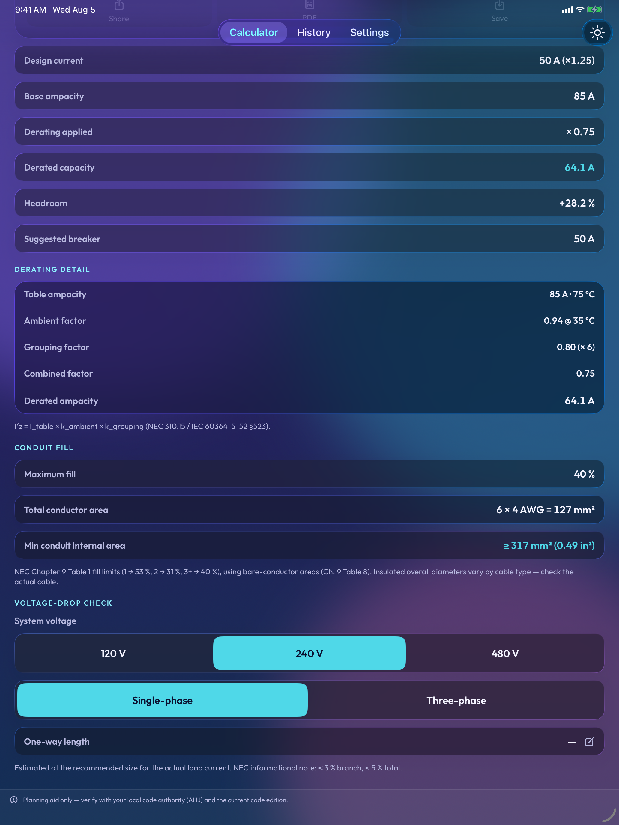 Wire Size & Ampacity Calc screenshot 11