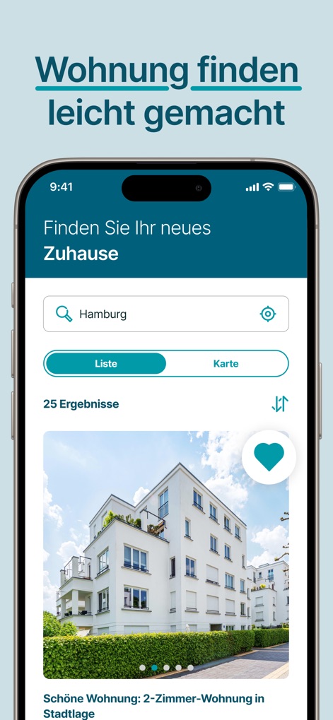 Mein Vonovia - Users can efficiently search for available properties using a location-based search bar and browse detailed apartment listings with captivating images.