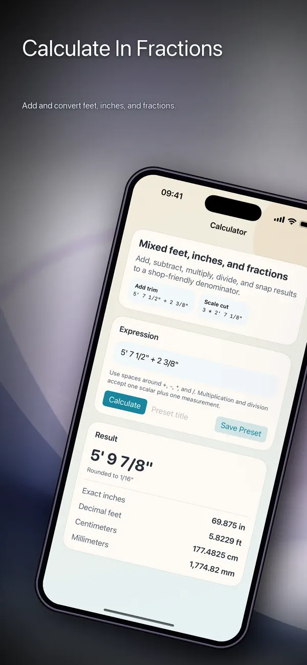 Screenshot #1 pour Feet Inches Fraction Calc