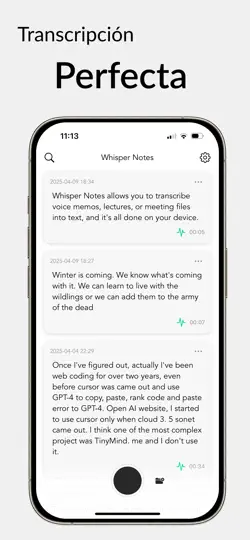 Captura de pantalla de Whisper Notes - Voz A Texto en iPhone 1