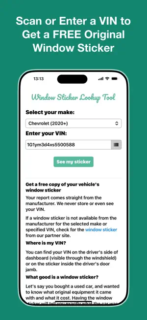 Window Sticker Lookup screenshot 1