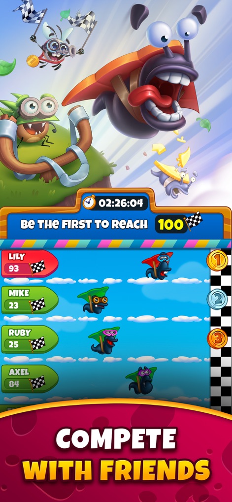 Best Fiends - Match 3 Puzzles - Engage in social challenges through the leaderboard interface, where users can see their progress against friends and racing slugs.
