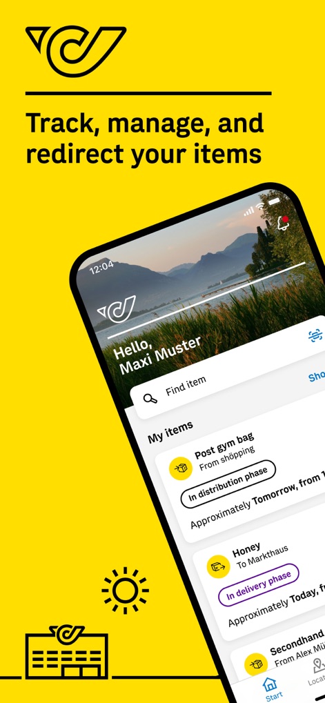 Post - Parcel Tracking App - The app's main dashboard displays a personalized greeting and an overview of "My items," allowing users to quickly track their current deliveries.