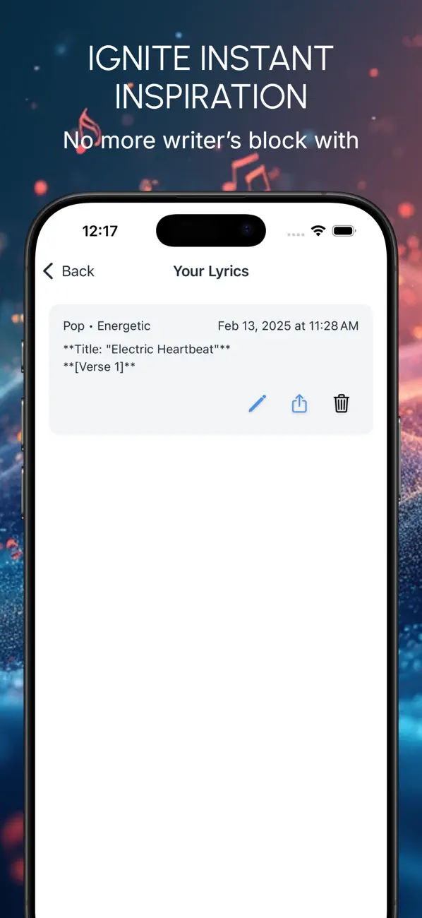 AI Lyric Generator GhostWriter iOS app screenshot showing feature 3