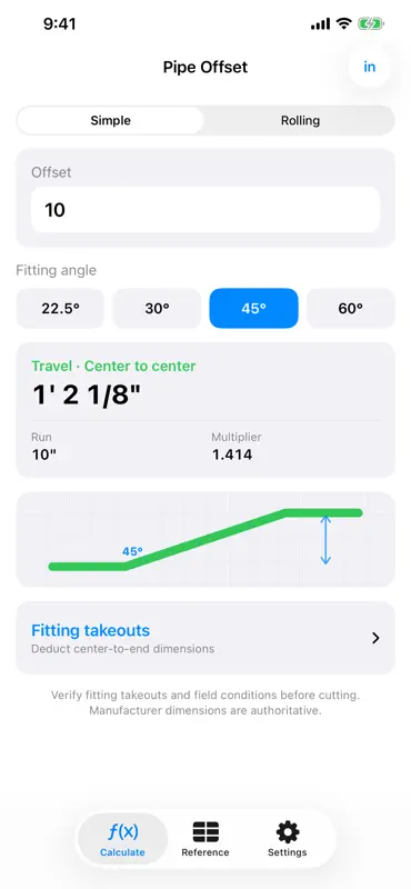 Pipe Offset Calc: Rise & Roll screenshot 3 of 5