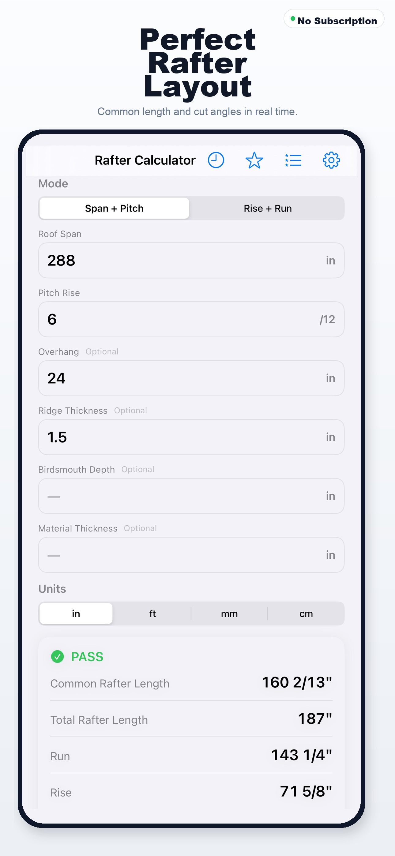 Screenshot 1 of EdgeSpace Rafter Calculator