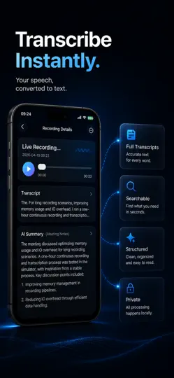 Captura de pantalla de AI Local Recorder en iPhone 2