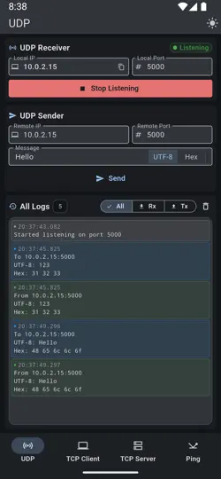 Скриншот UDP TCP Sender & Receiver на iPhone 5