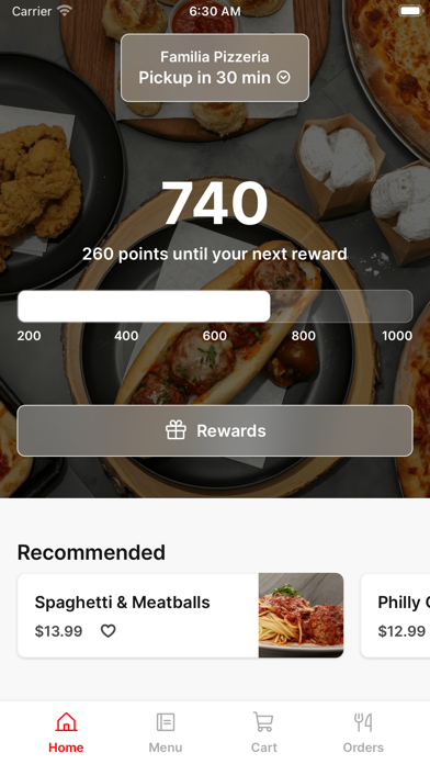 Familia Pizzeria iPhone screenshot 1 - Food & Drink app