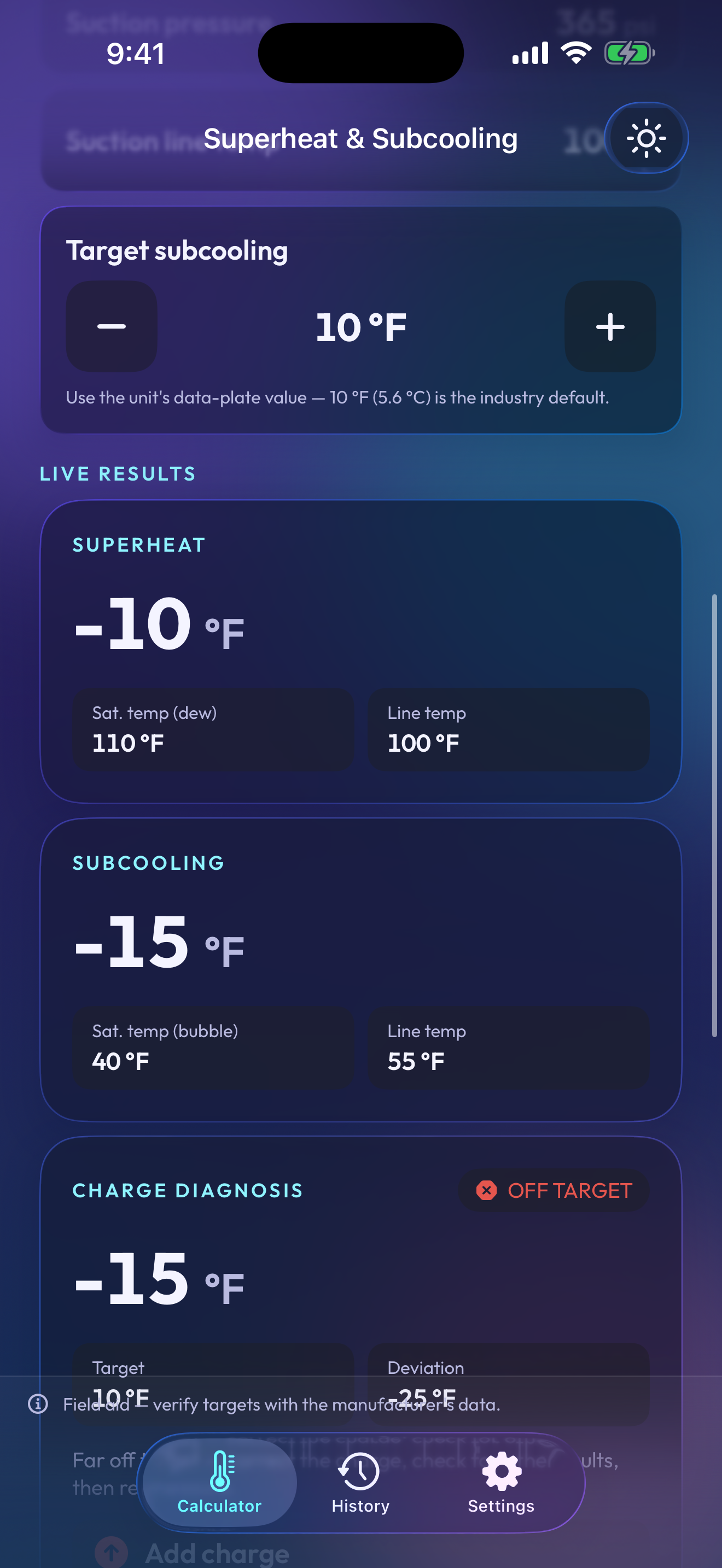 Superheat Subcooling PT Chart screenshot 6