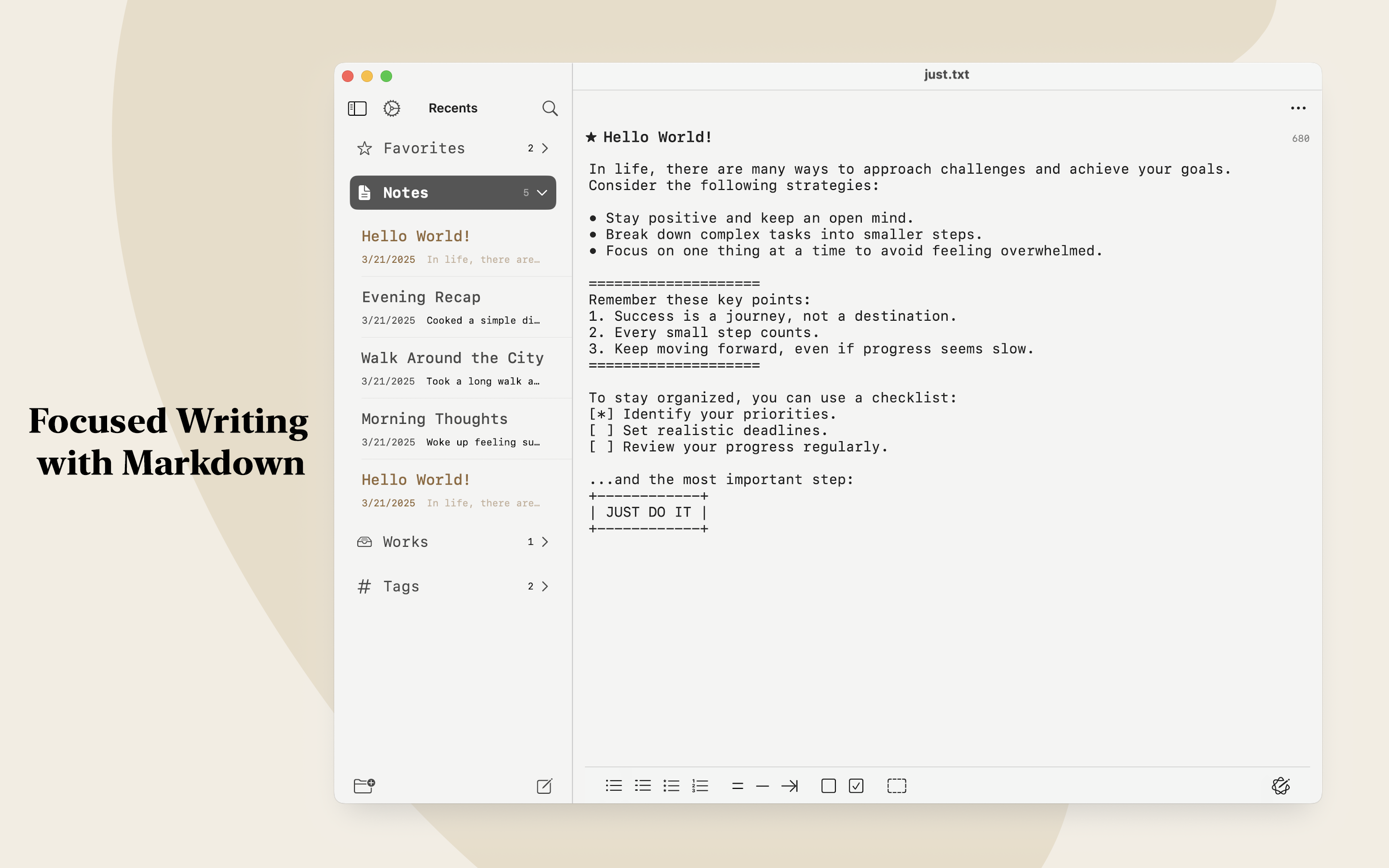 Just.txt • Plain Text Editor