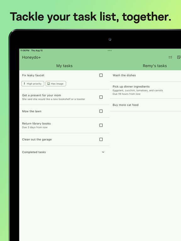 Honeydo Tasks iPad screenshot 1 - Productivity app
