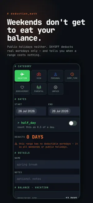 PTO Vacation Tracker : DAYOFF screenshot 3
