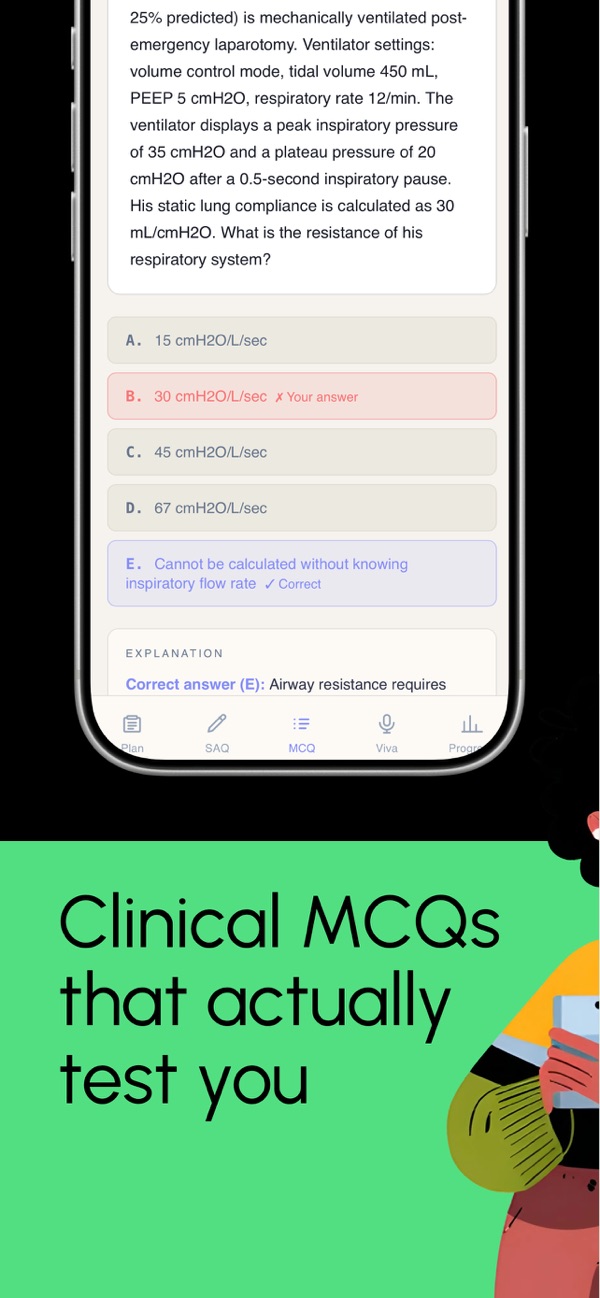 A clinical multiple choice question in the PRIMEX iPhone app