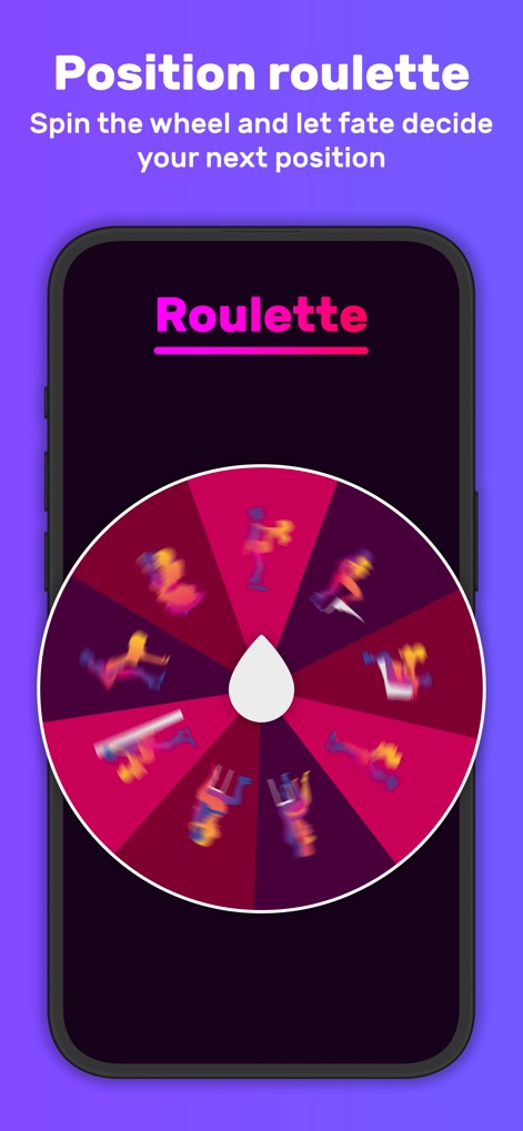 Sex Adventure: Sex Positions - The 'Position Roulette' game invites users to spin an interactive wheel, which visually selects new positions to try, adding an element of surprise and adventure to their intimate moments.