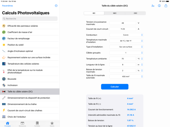 Screenshot #5 pour Calculs Photovoltaïques