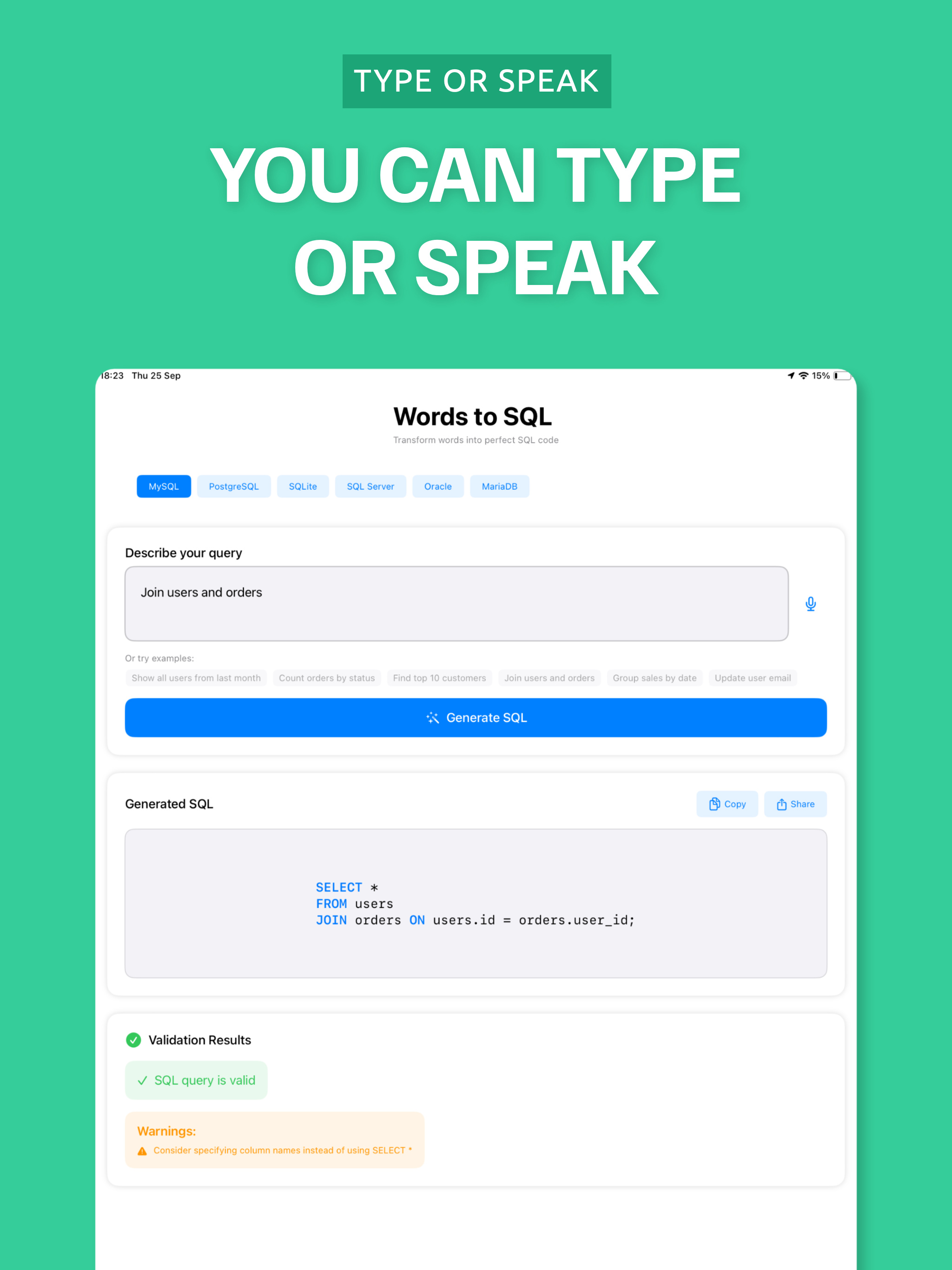 Words to SQL Script Generator