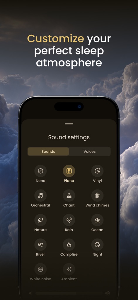 BeBlessedMe - This feature allows precise customization of the sleep atmosphere via dedicated "Sound settings", offering choices from melodic "Piano" to immersive "Nature" sounds.