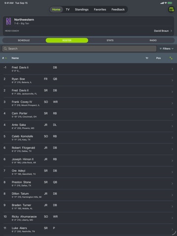 Northwestern Football iPad screenshot