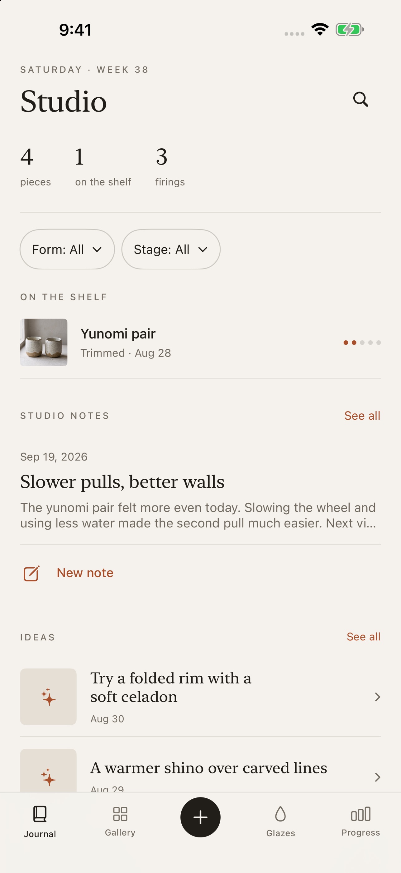 Screenshot 1 of Kiln Pottery Journal