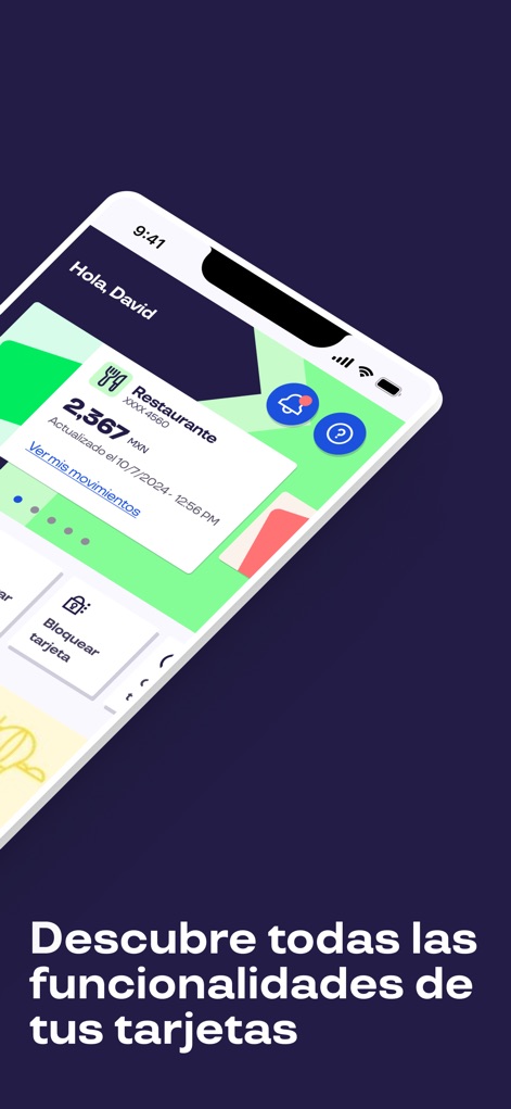 Pluxee Mexico - Observe the personalized user greeting and real-time balance display for specific benefits like 'Restaurante'.