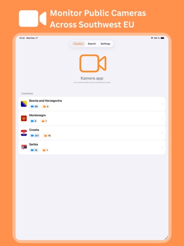 Kamere.app - Live EU Cameras iPad screenshot