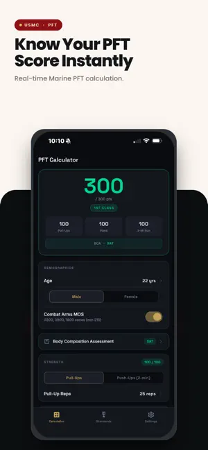 PFT Calculator USMC - 2026 screenshot 1
