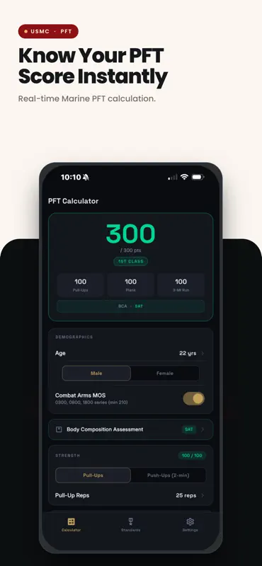 PFT Calculator USMC - 2026 screenshot 1 of 5