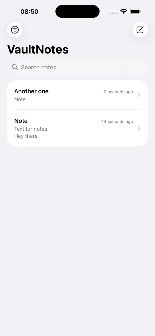 #2. VaultNotes (iOS) Ved: test2222
