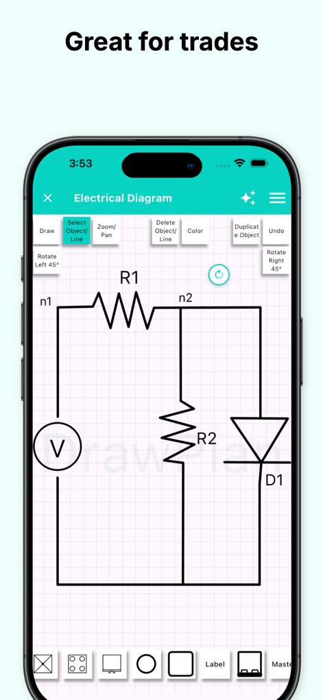 DrawPlan - This tool excels in generating diverse technical diagrams, including detailed electrical schematics with components and specific rotation controls.