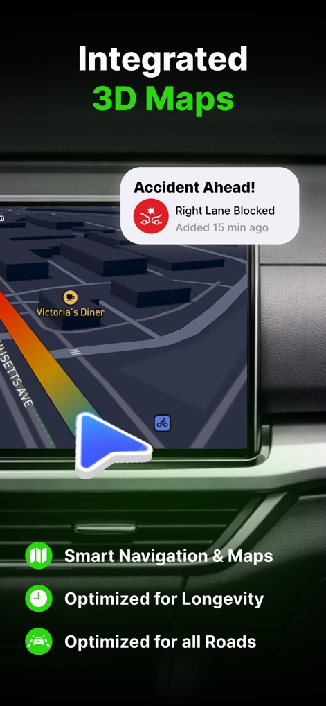 Car Play Connect: Sync My Auto - This tool provides integrated 3D maps with dynamic real-time accident alerts, offering users precise visual guidance and smart navigation features for safer journeys.