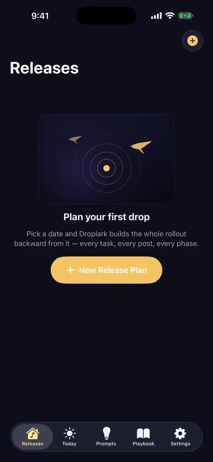 Droplark iPhone 6.7" screenshot 2: Music release rollout planner