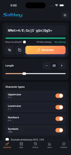 Capture d'écran de Saltkey Password Maker sur iPhone 6