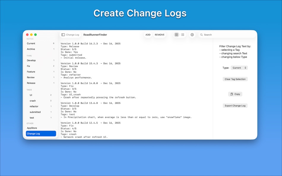 #4. AppNotes - Developer Logs (macOS) Göre: FBotLogic Solutions Inc