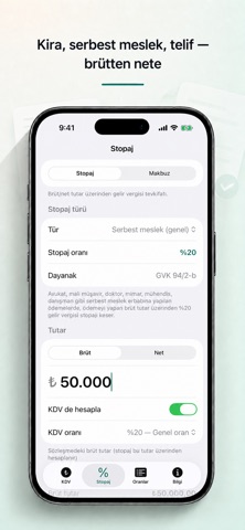 KDV tevkifat hesaplama iPhone screenshot