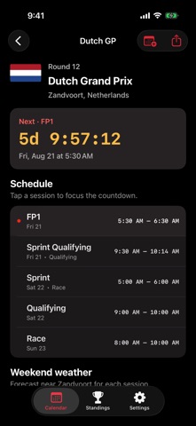 F1 Race Calendar & Results screenshot