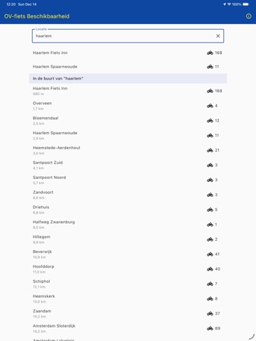 OV-fiets Beschikbaarheid iPad screenshot