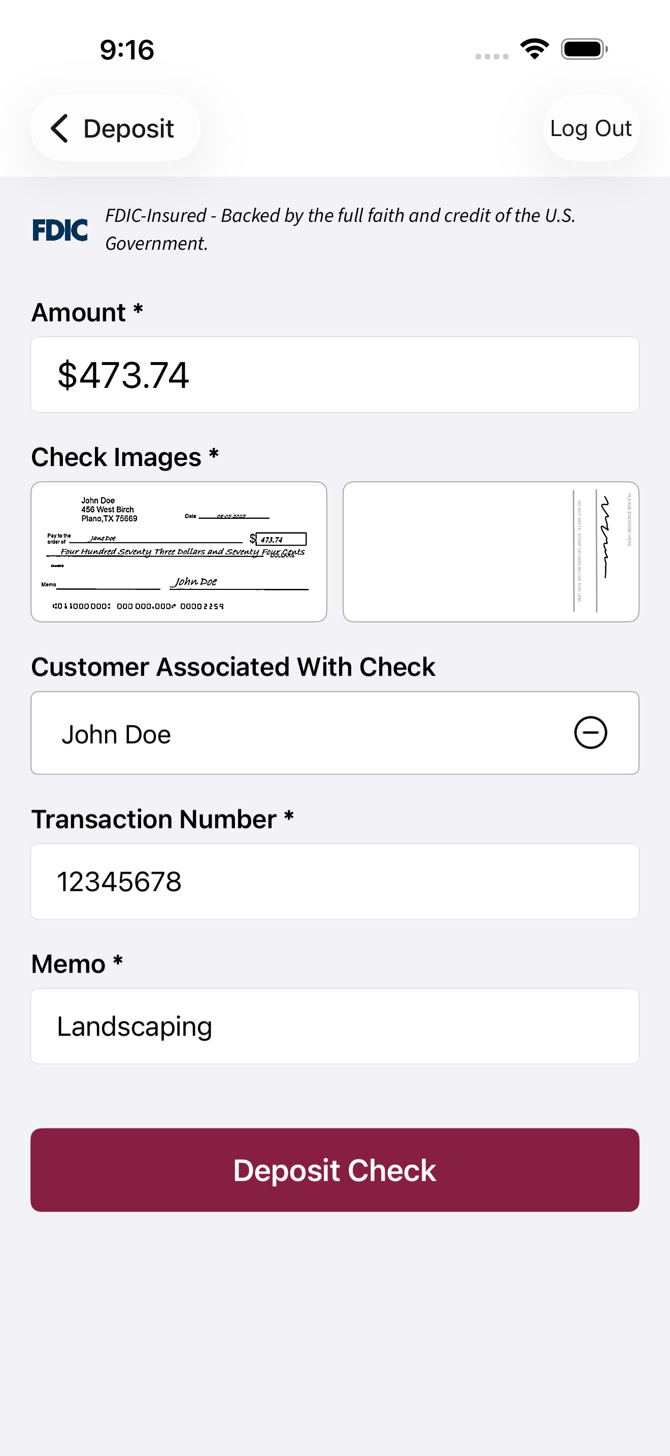 My First Bank Business Deposit