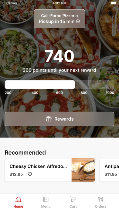 Cali-forno Pizzeria app screenshot