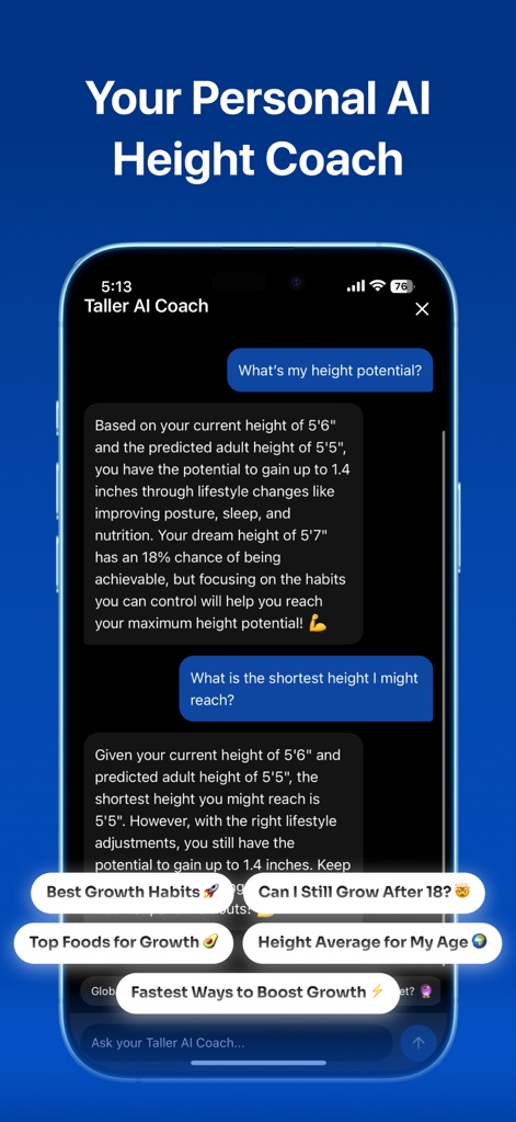 Taller AI - This tool provides an interactive AI coach for personalized advice, offering instant answers and quick-reply options for common growth queries.