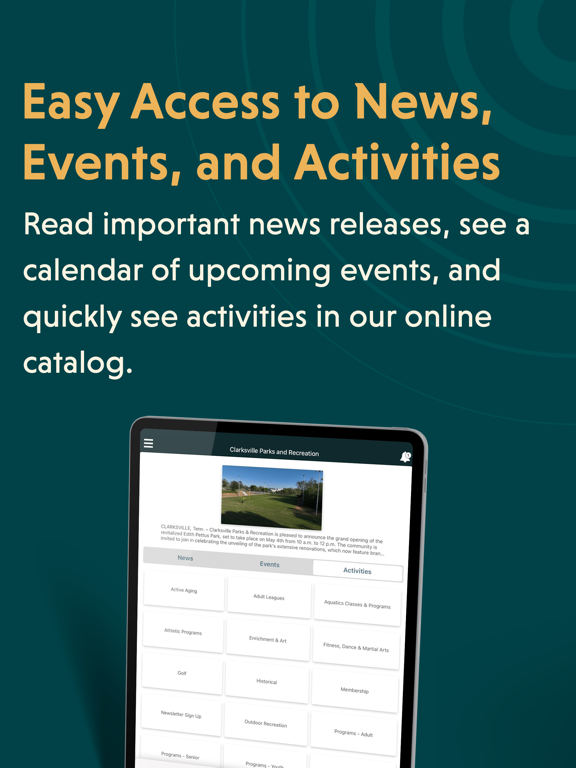 Clarksville Parks & Recreation iPad screenshot 2 - News app