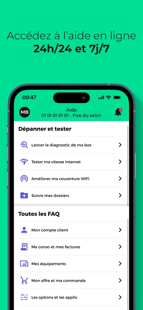 RED & Moi - The app offers robust self-service support, featuring options to diagnose internet box issues and a well-organized Frequently Asked Questions section.