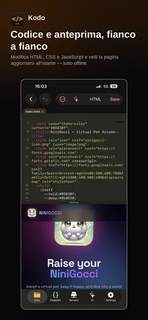 Kodo: Code Editor & AI iPhone screenshot 3