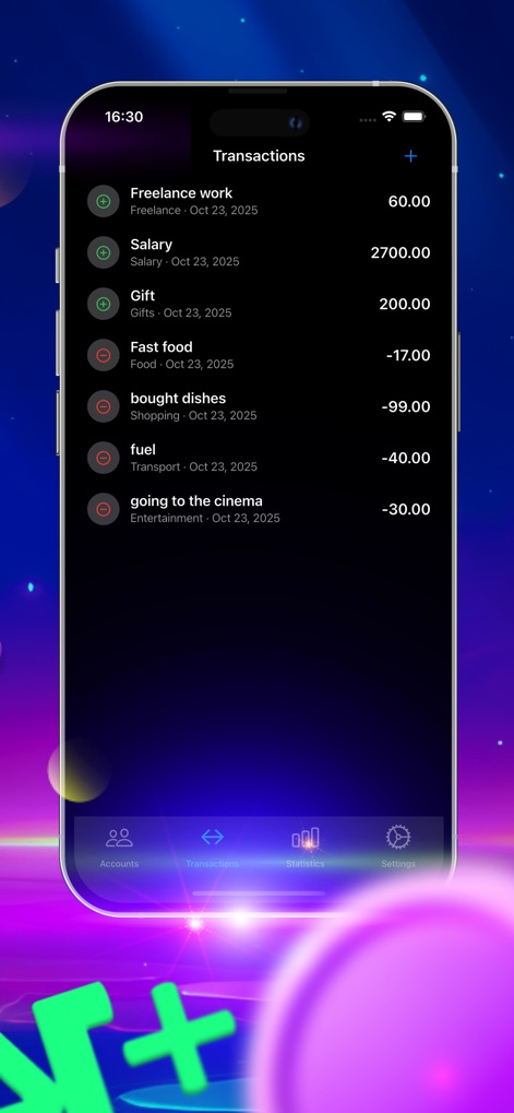 Drop Cost - O aplicativo detalha todas as movimentações financeiras, exibindo receitas e despesas com suas respectivas descrições e valores, permitindo uma visão completa do histórico financeiro.