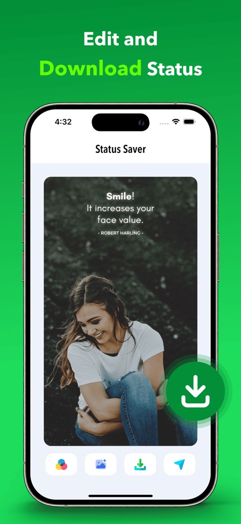 Status Saver - Download Status - This screen illustrates how users can view a saved status, complete with sharing options and a quick download icon for convenient access and distribution.
