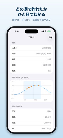 釣果ログ：ワンタップ釣り記録と潮汐 screenshot