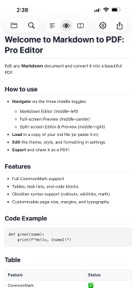 Markdown to PDF: Pro Editor screenshot