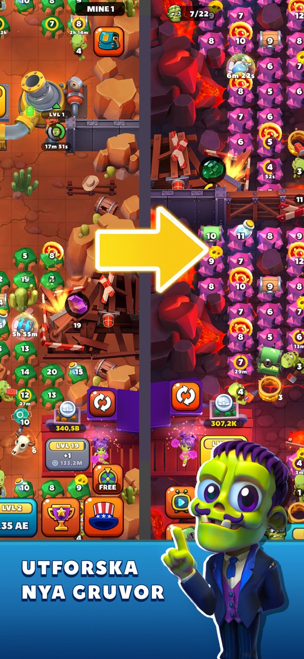 Idle Zombie Miner: Gold Tycoon iOS Mod IPA screenshot 4 - iOS game interface