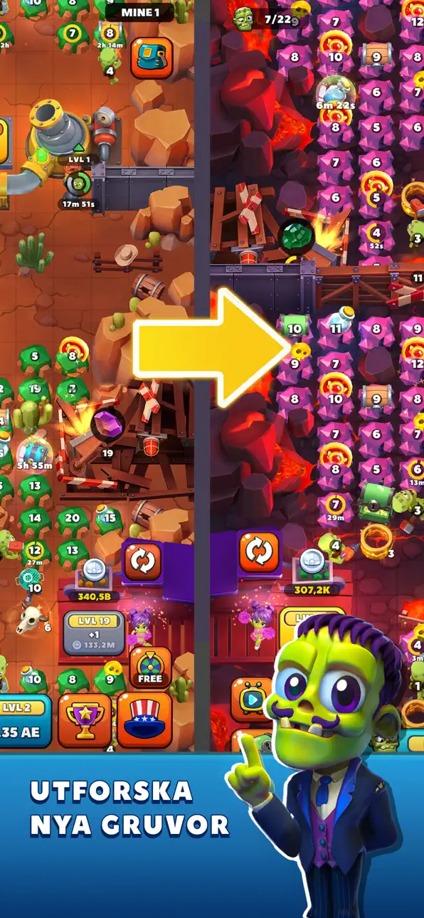 Idle Zombie Miner: Gold Tycoon iOS Mod IPA screenshot 4 - iOS game interface